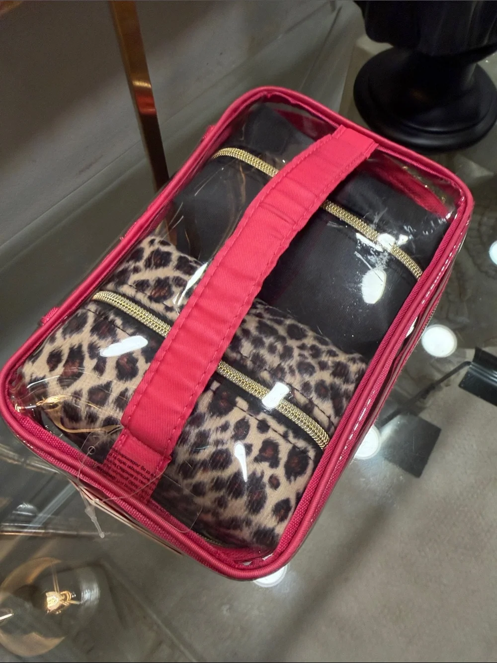 Juicy Couture Clear Cosmetic Case with Hot Pink Trim and Gold Accents